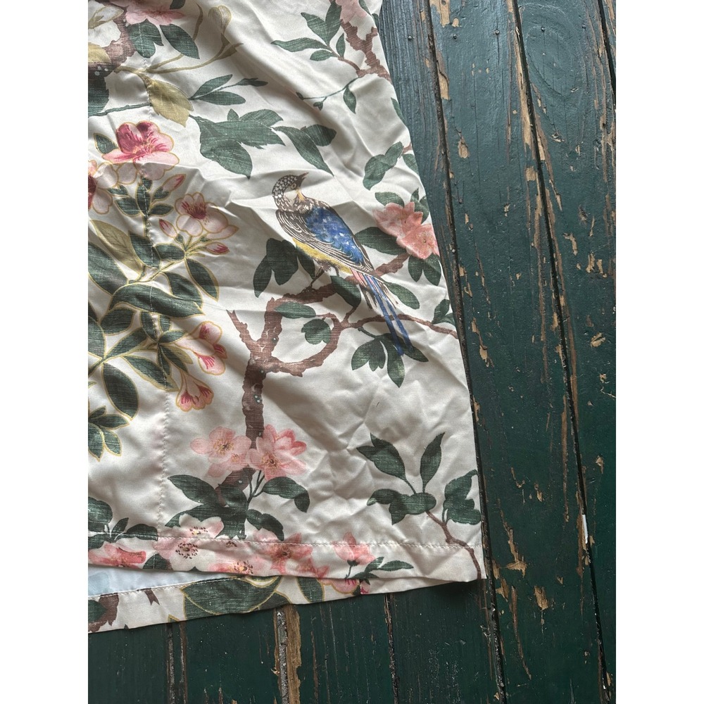 Pottery Barn Floral Bird Print Long Robe Cream Pink Botanical Loungewear - Picture 2 of 8